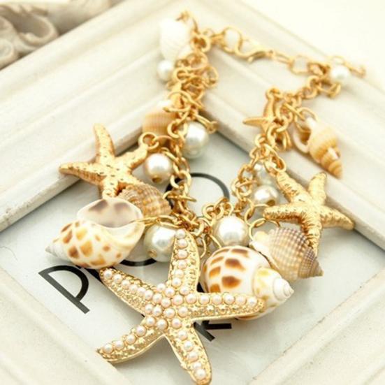 Damen Meeresmuschel Seestern Kunstperlen Anhänger Armband Armreif Schmuck Geschenk