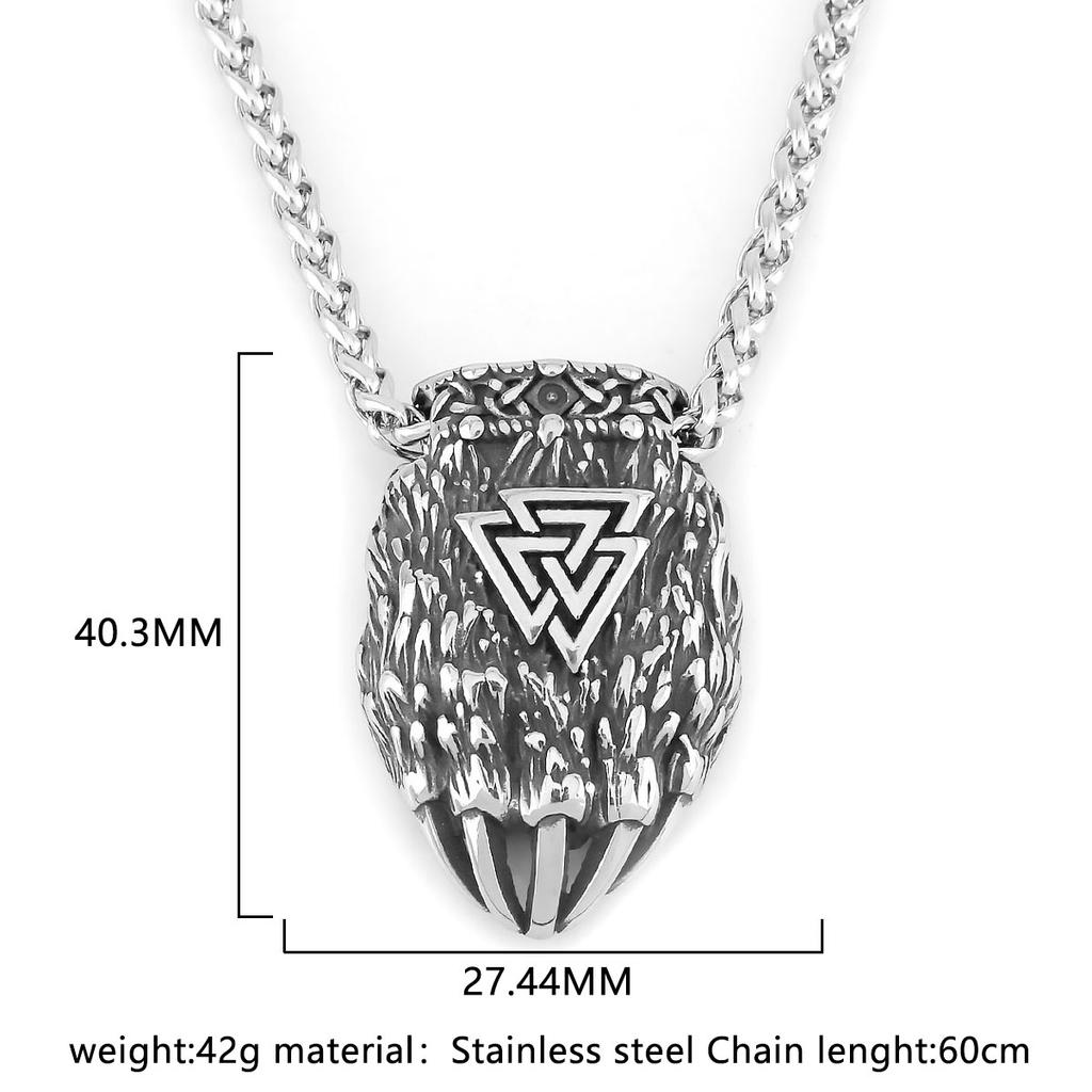 Stainless Steel Vikings Trinity Wolf Claw Necklace Gold Steel Color Nordic Animal Bear Paw Rune Amulet Pendant Jewelry Gift