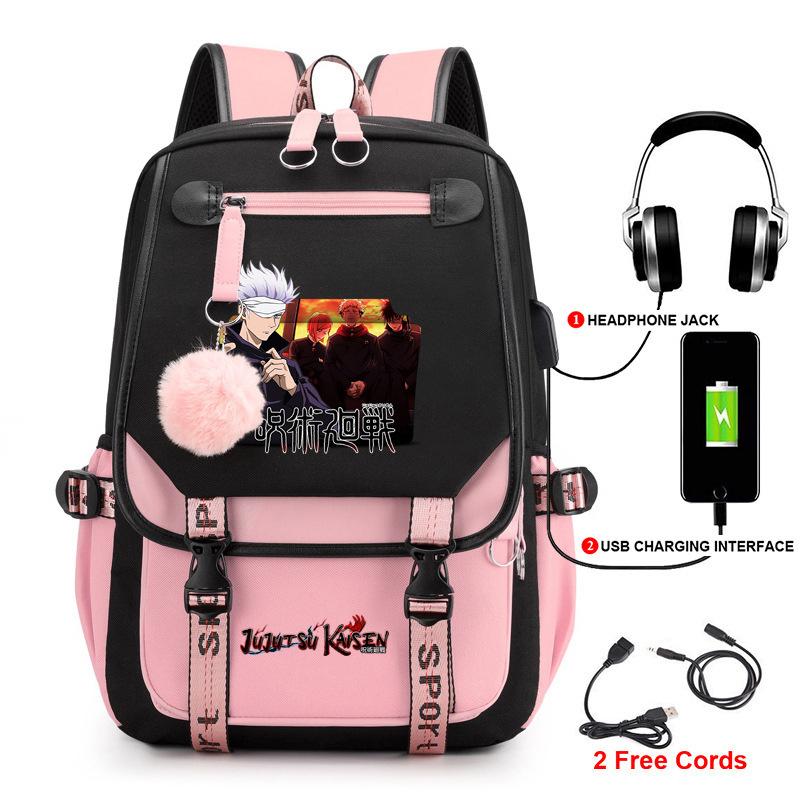 Anime Peripheral Spells Back to War Backpack Student School Bag Men's and Women's Fashion Backpack Travel Bag USB Computer Bag