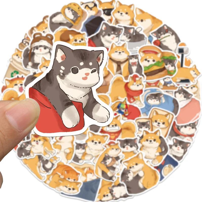 50 PCS Shiba Inu Akita Stickers Set Cute Funny Cat & Dog Adhesive Decals for Laptop Planner Scrapbook DIY Decoration