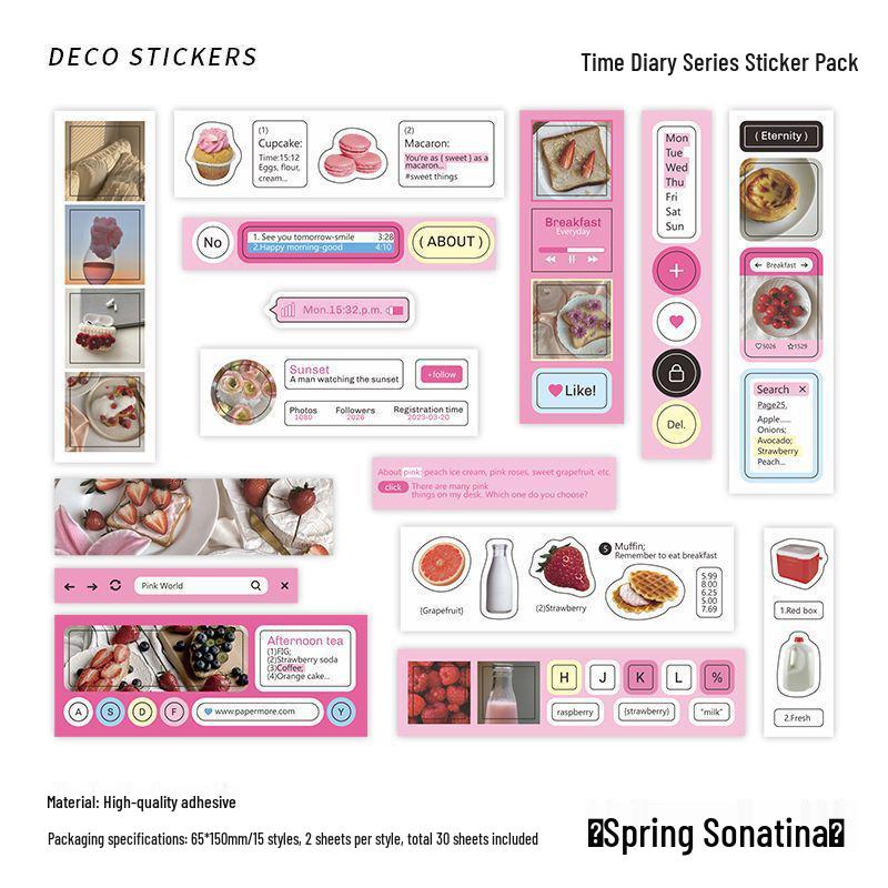 PaperMore Time Diary Adhesive Sticker Pack – Journal Decoration Collection, 4 Styles