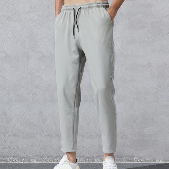 

Чоловічі штани з посиленими кишенями, з куліскою на талії, повсякденні однотонні штани, літні штани прямого крою M сірий