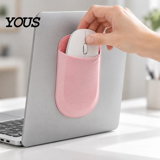 Protective Sleeve for Wireless Mouse Pouch, Self Adhesive Universal Storage Work from Home Bag, Lycra Fabric Large Opening Holder Laptop Computer