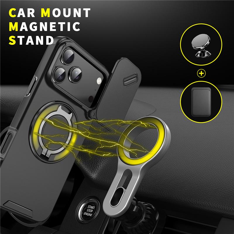360°Rotating Ring Stand Holder Matte Phone Case for IPhone 17 Pro Max 16 15 14 Slide Window Lens Protect Shockproof Back Cover
