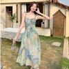 Women's Summer Tie-Dye Spaghetti Strap Dress with Ruffle Waist