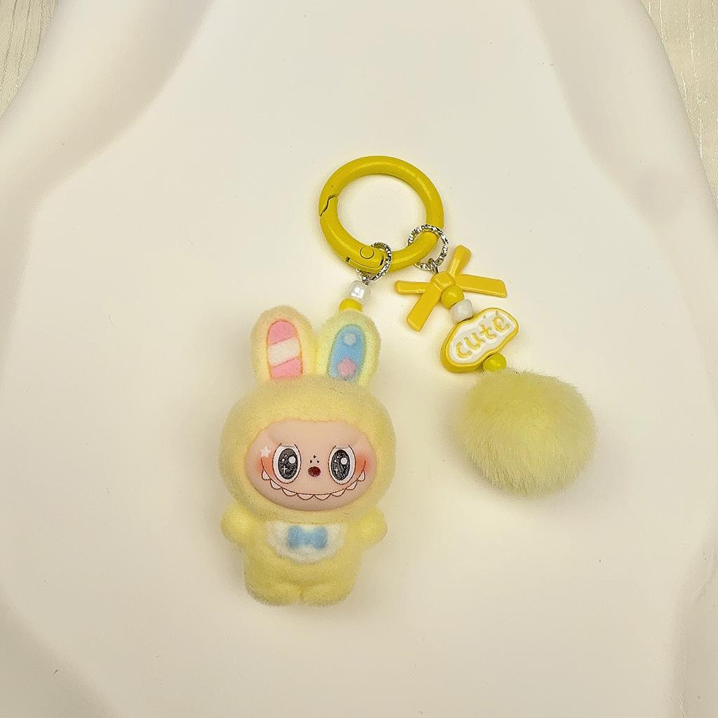 Beflocktes Häschen Schlüsselanhänger Anhänger Niedliche Puppe DIY Zubehör Handy Schmuckanhänger