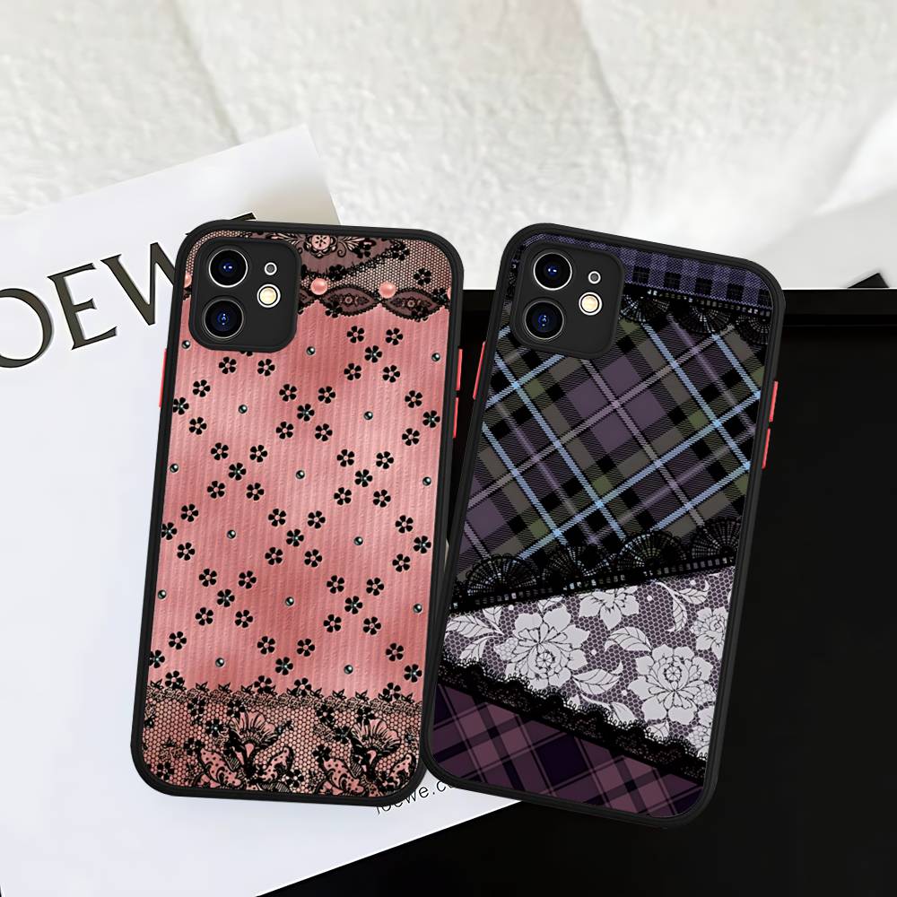Lace Pattern Phone Cases For IPhone 16 15 14 Plus 13 12 11 Pro Max Matte Oft Bumper Phone Cover