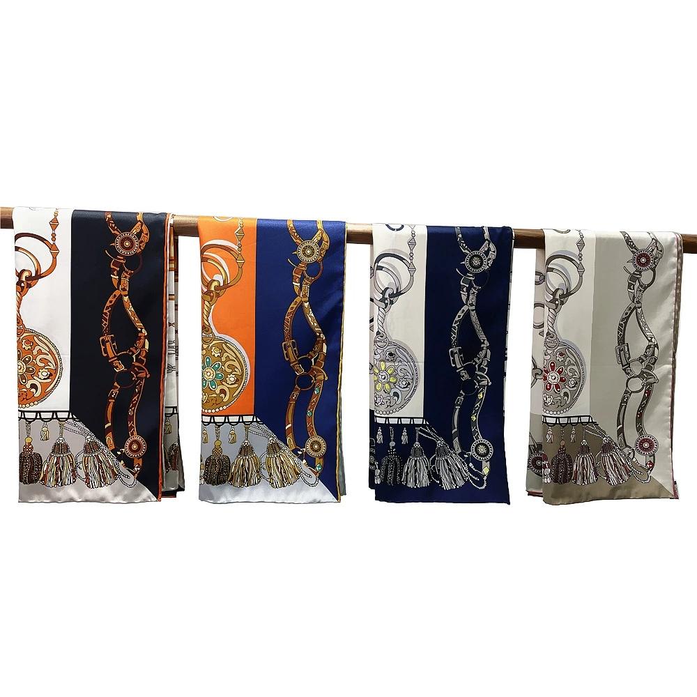 90*90CM Manual Hand Rolled Twill Silk Square Scarves for Office Ladies Luxury Printed Bandana and Hijab
