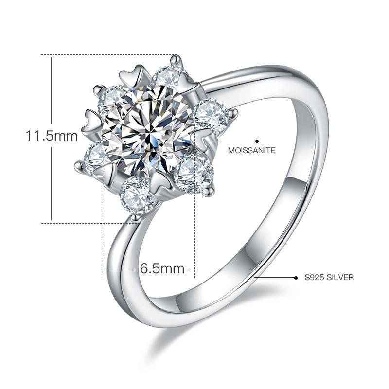 Snowflake Moissanite Ring S925 Sterling Silver Inlaid With 1 Carat Moissanite Wedding Ring Silver Jewelry Us size 5 (domestic size 11)