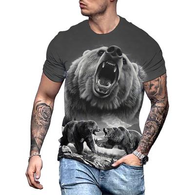 Stampa 3D Orso Grande T-shirt Estiva da Uomo Girocollo Casual Manica Corta Oversize Pullover Moda Streetwear Trend Abbigliamento Uomo