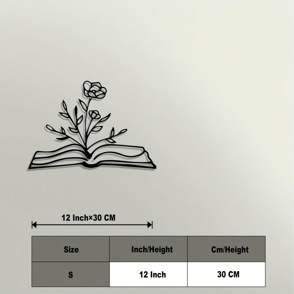 Vintage Iron Wall Decor Metal Book and Rose Art Hanging Library Study Room Gift