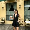 European & American Style Deep V-Neck Sleeveless Jumpsuit, Women's Summer Waist-Cinching Wide-Leg Shorts