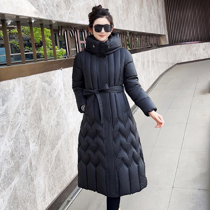 Women's new hooded windproof lightweight thickened fluffy warm cold long section of high-quality fabric casual sports jacket cotton clothing