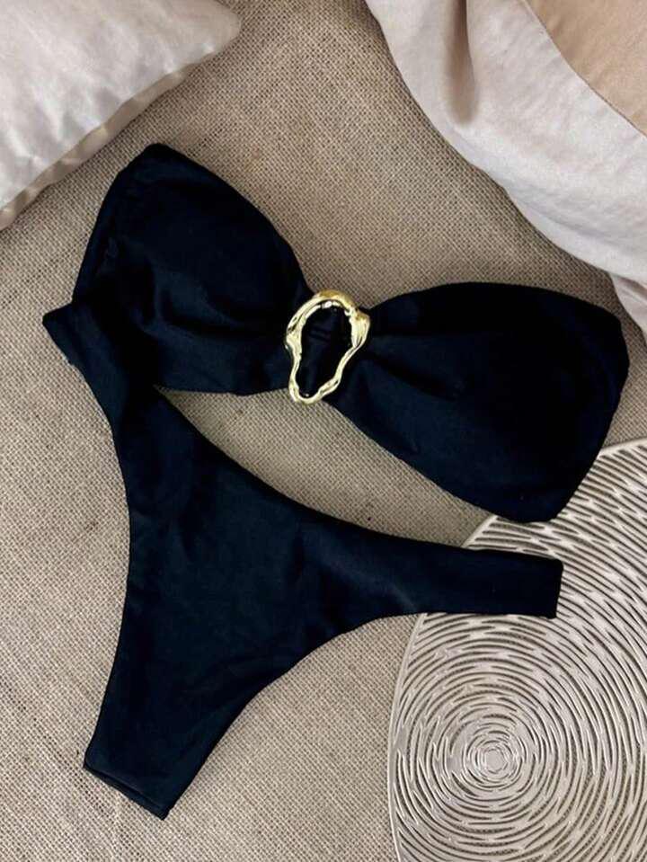 A18 Sexy European & American Solid Color Bandeau Bikini Set