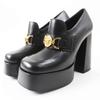 Excellent Pumps Medusa Metal Chunky Heel Platform Black Leather Women 37.5 Used