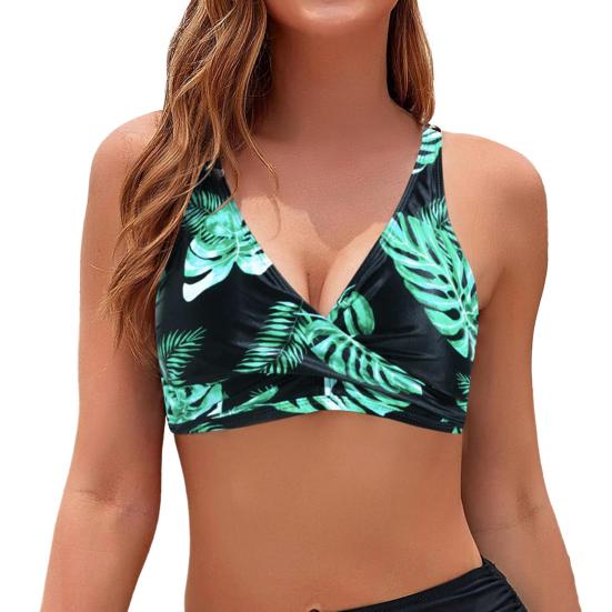 Women Bikini Bra V-Neck Sleeveless Leopard Print Tops Backless Knotted Design Push Up Tops Bathing Suit