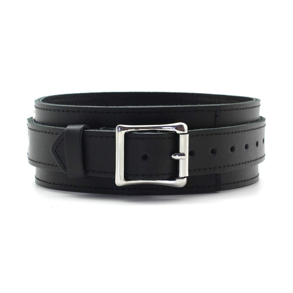 Liebe Seele SM goods collar and handcuffs black set genuine leather high quality cosplay x silver [Liebe Seele] (black hardware)