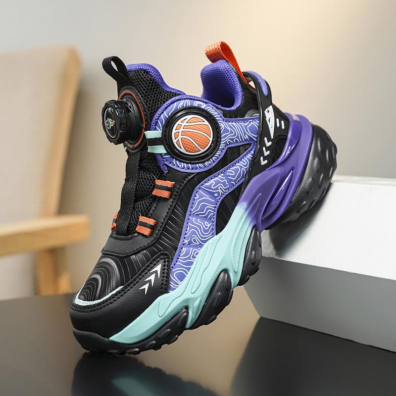 

New autumn leather children s basketball shoes outdoor cool rotating buckle non-slip thick sole actual combat sports shoes factory 40