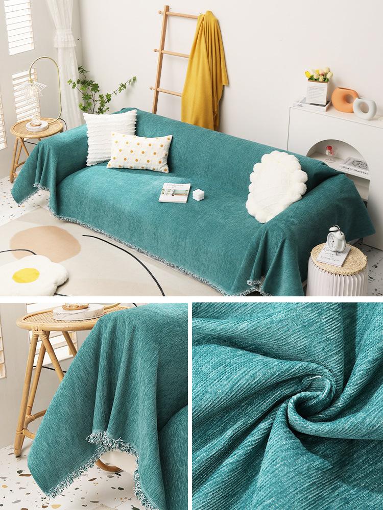 European Solid Color Chenille Sofa Towel for Living Room French Style Home Decoration Sofa Cover Couch Cover Tassel Edge 180