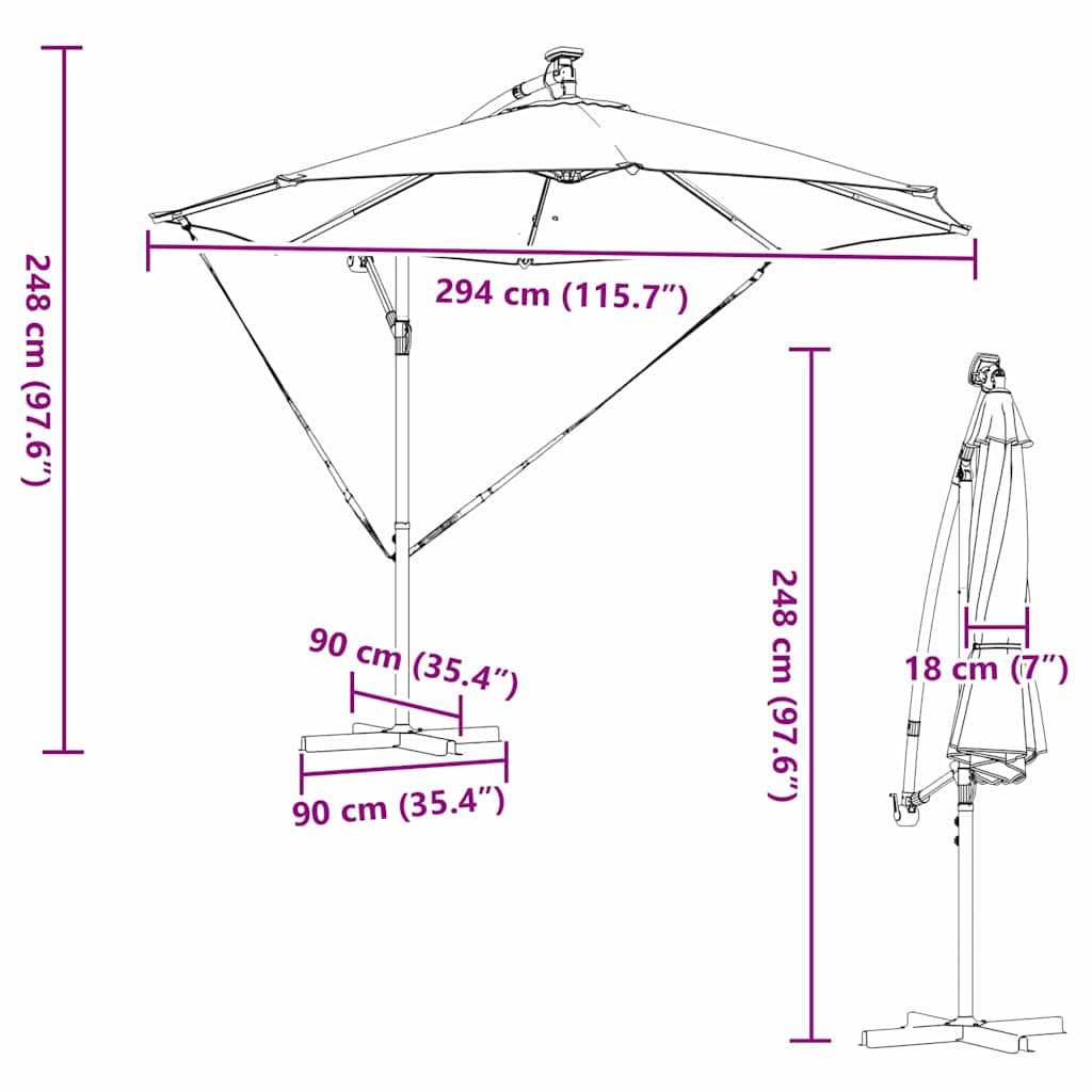 Sun Umbrella Taupe 294 X 294 X 248 Cm Polyester and Aluminum