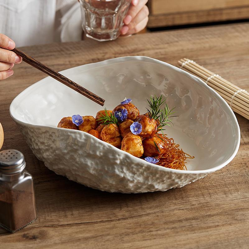 2025 Luxury Rock Texture Ceramic Plate for Steaming Fish or Soup