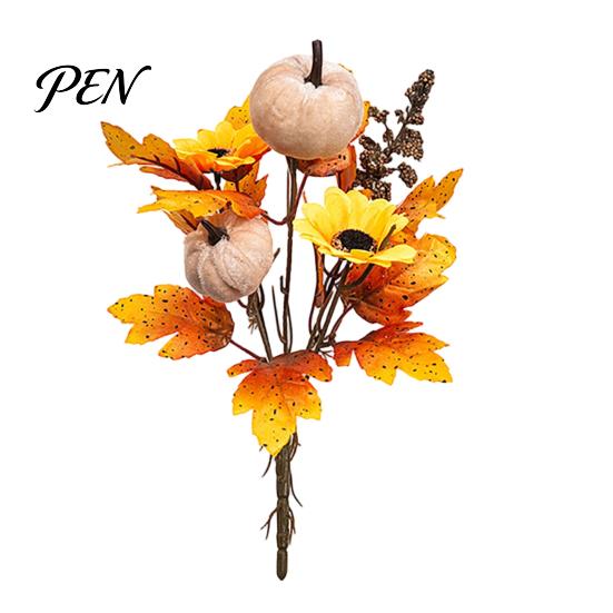 Artificial Fall Bouquet with Fabric Pumpkins Maple Leaves Wheat Berries, Fake Flowers And Autumn Home Decor for Thanksgiving Centerpieces, Seasonal