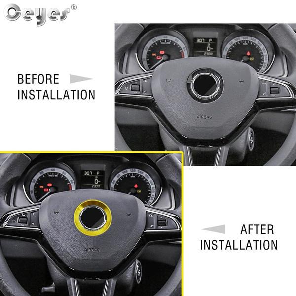 Ceyes Auto-Styling Lenkrad Kreis Ring Logo Embleme Zubehör Fall für Skoda Octavia A 7 A7 A5 2 Rapid dekorative Abdeckungen