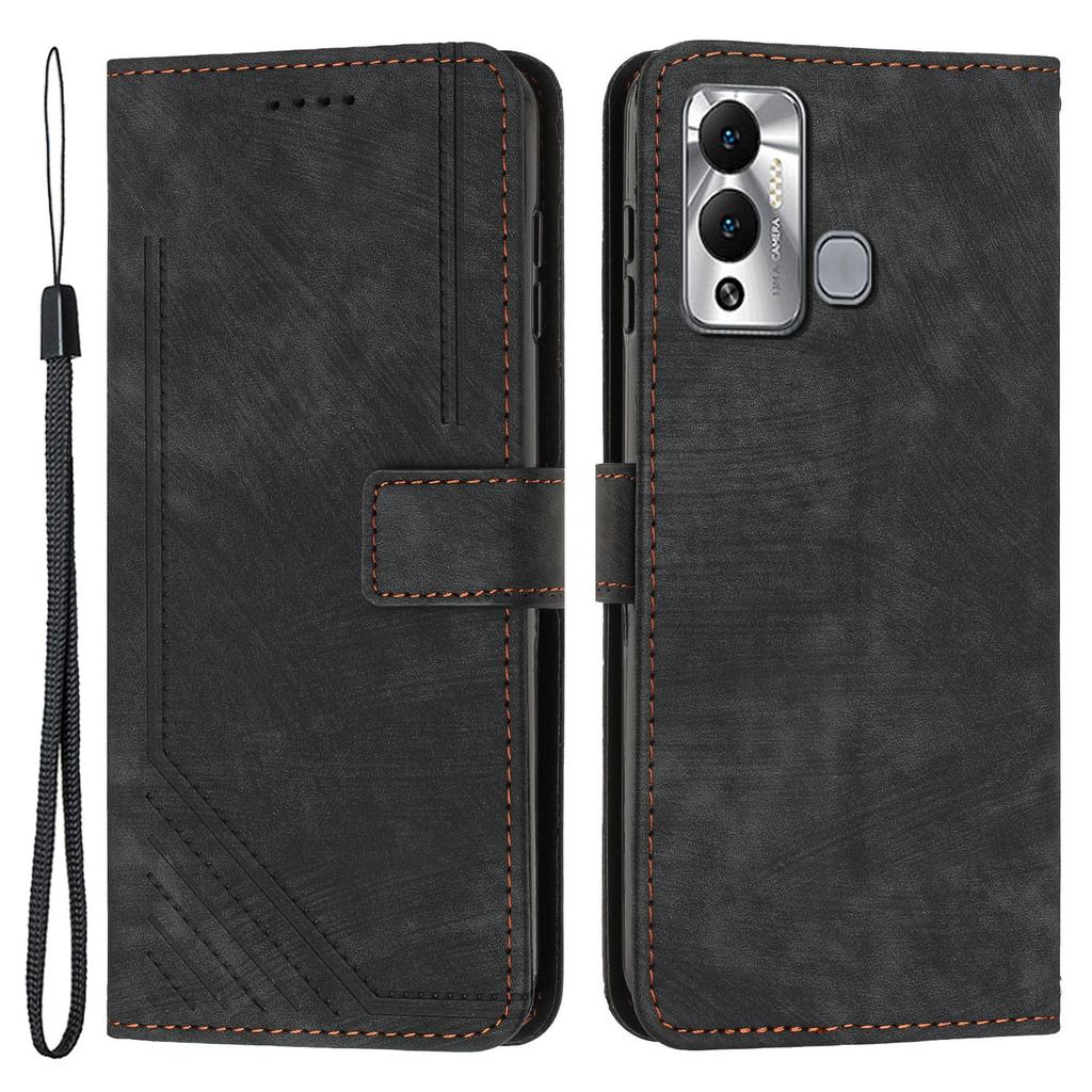 For Infinix Hot 12 Play 4G Skin-Touch Wallet Phone Case Lines Imprinted Leather Stand Cover