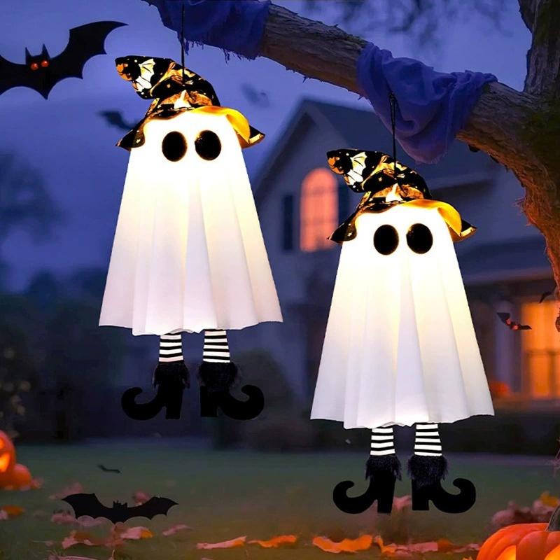 Led Halloween Decorations Witch Hat Design Horror Ghost Glowing Lamp Glow In The Dark Hanging Ornaments Party Supplies