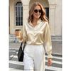 Women Business Casual Satin Ruffled Long Sleeve Polka Dot Blouse Shirt