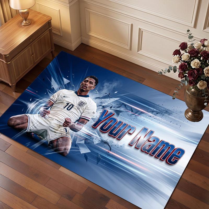 Jude Bellingham Custom Crystal Velvet Rug, Personalized Name Text Print, Football Logo Soft Non‑Slip Floor Mat Home Decor Gift