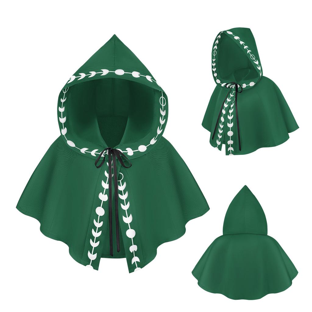 Halloween Cloack Medieval Hooded Cloack with Hat Wizard Cosplay Shoulder Cape Crop Tops Costume Accessories