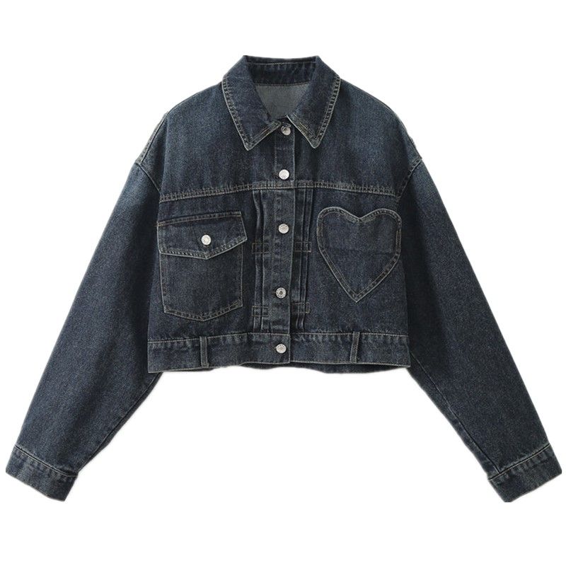 

Fashion Style Spring New Women s Clothing Loose Easiest for Match Heart-Shaped Pocket Denim Jacket Coat 8197003 401 Blue L