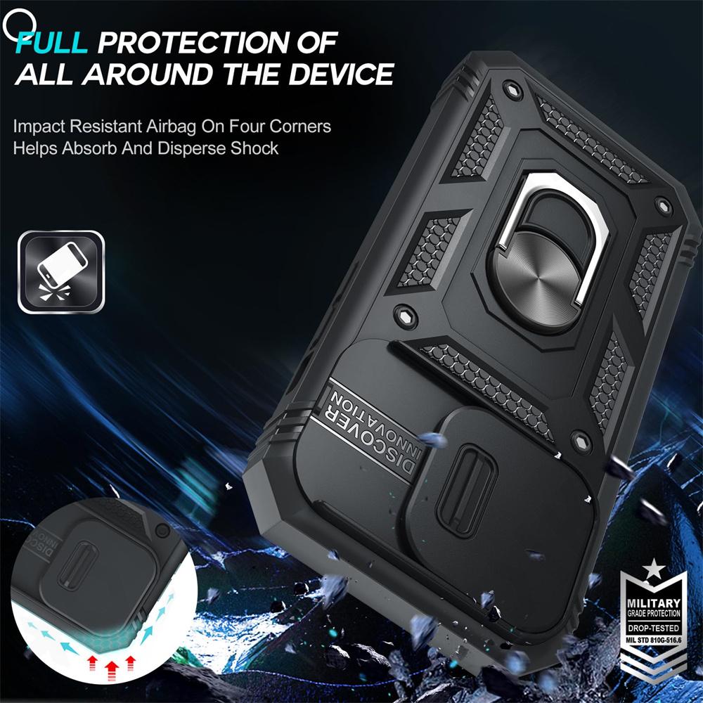 Custodia per iPhone 15 14 13 12 11 Pro XS Max XR 8 7 Plus fotocamera scorrevole grado militare protezione armatura rotazione di 360 gradi armatura copertura