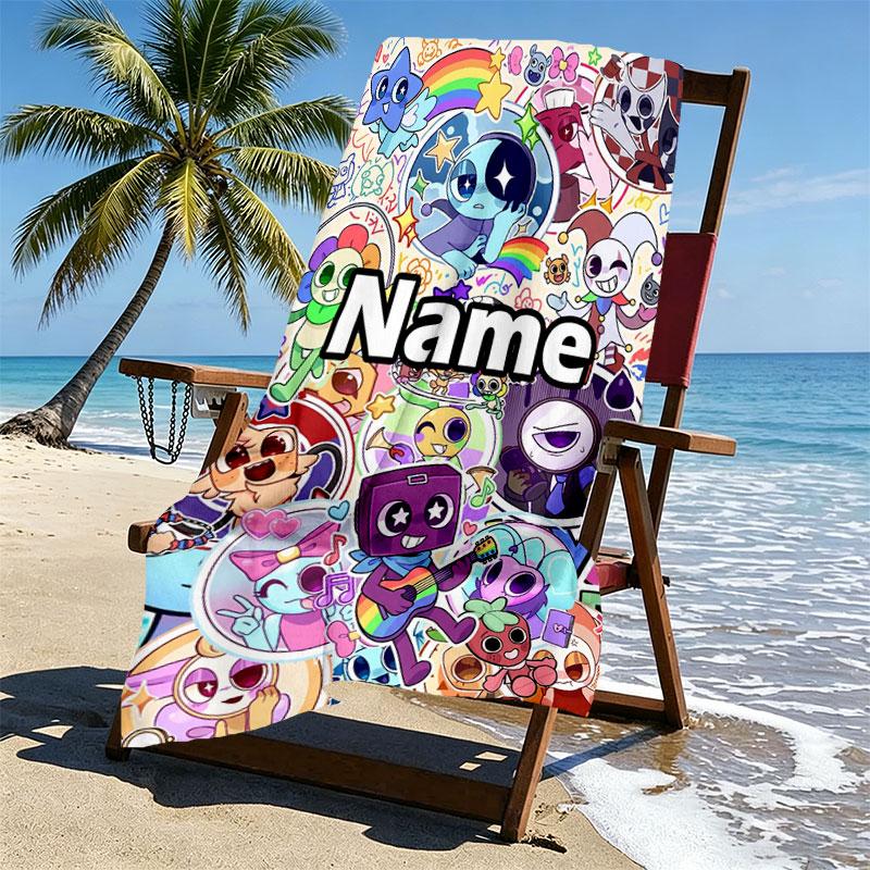 Custom Name Personalized Dandy's World Print Beach Towel, for Trip Camping Beach Party Home Decor, Birthday Gift for Family & Friends