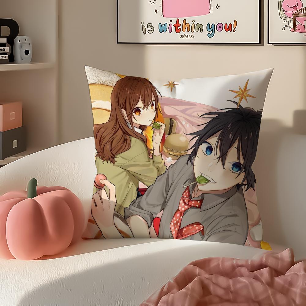 Sweet Romantic Japanese Anime HHorimiya Cushion Cover Pillowcase Short Plush Invisible Zipper Room Sofa Cushion Cover