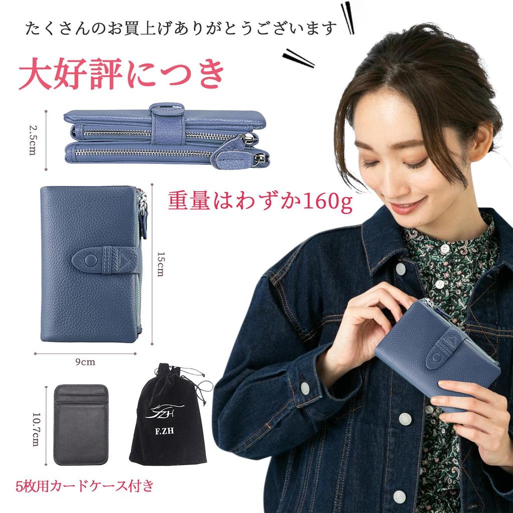 Genuine with Coin 18 Card Large Capacity Bill Double Button Double Perfect for or as a Gift [F.ZH] Women's Bi-fold Wallet, Leather, Purse, Slots,