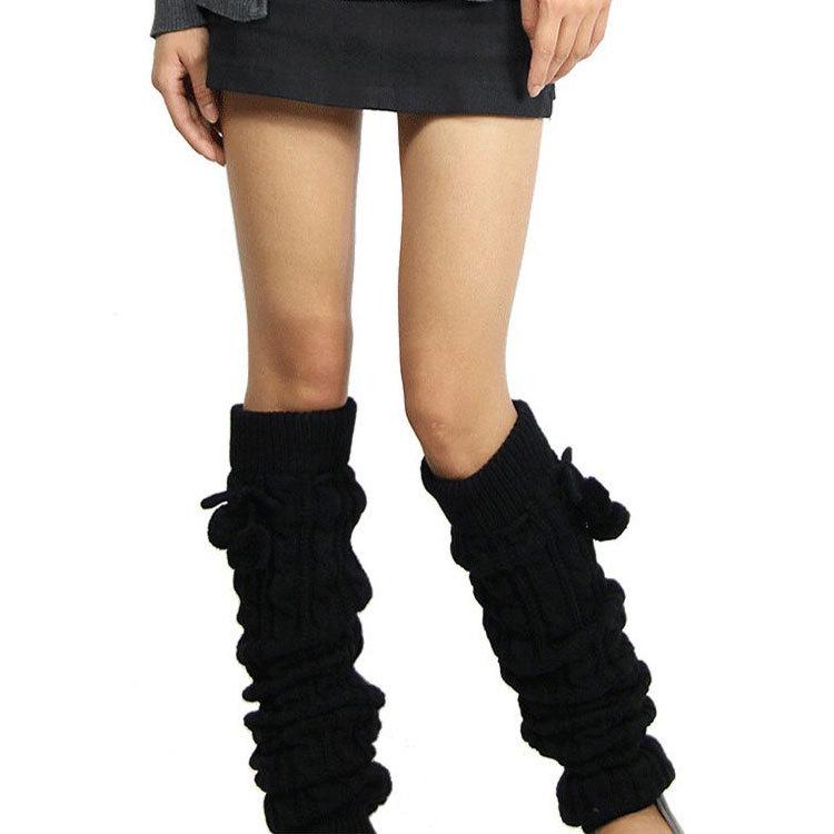 Extra Long Cable Knit Over-the-Knee Leg Warmers with Pom Pom