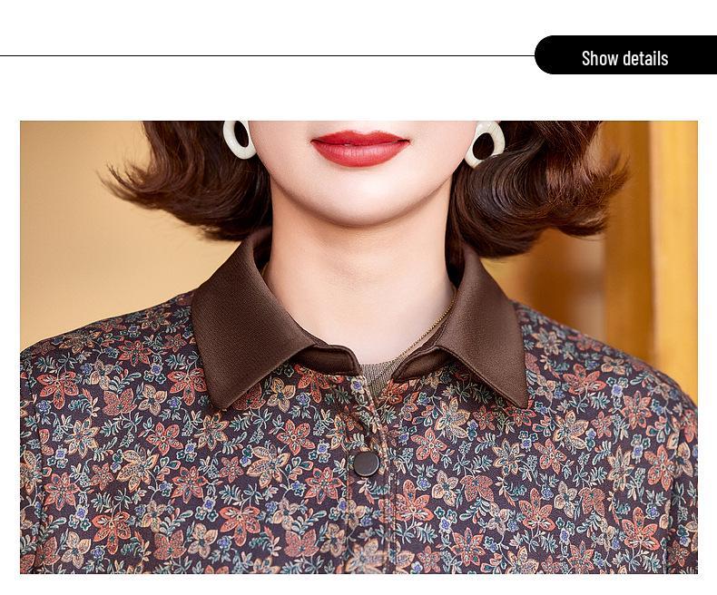Autumn 2026 Floral Print Loose Coat for Middle-Aged and Elderly Women
