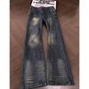 Retro Blue Washed Diagonal Cut Straight Jeans Men's Trendy Brand Ruffian Handsome Logging Overalls Cleanfit Micro-pull Trousers