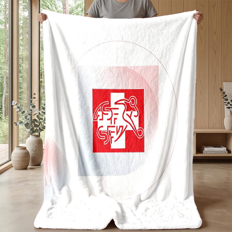Coperta in Flanella Stampata Calda e Morbida per Calcio Svizzero, Amica della Pelle, Decorativa per Divano, Letto, Uso Quotidiano