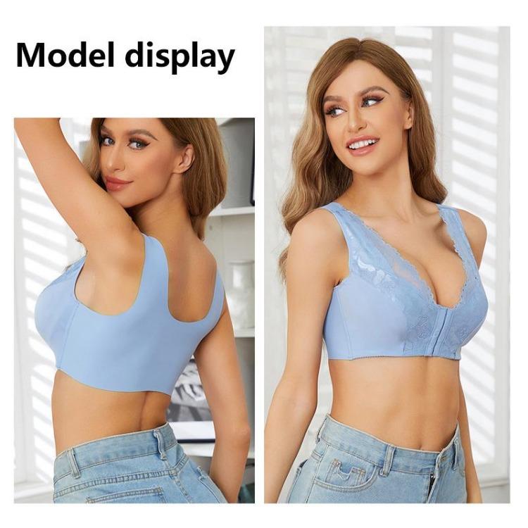 Sexig Plus Size Dam Push Up BH Trådlös Knäppning Fram Djup V Spets BH Tunna Kuddar Bekväma Toppar Underkläder