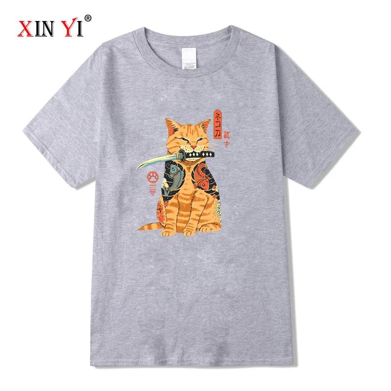 Men's T-shirt Top Quality 100% Cotton Short Sleeve Cool Knife Cat Print O-neck Casual Loose Hip Hop For Men Summer Male Tee Tops
