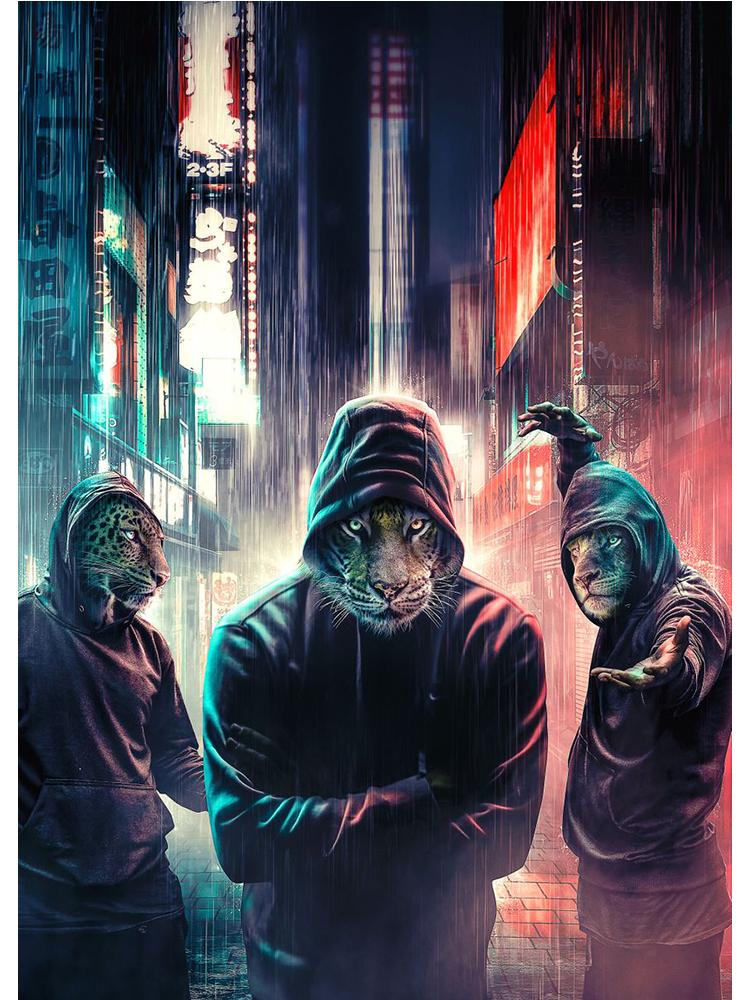 Fantasy Animals Lion Wolf Eagle Bear Tiger Urban Jungle Poster Canvas Painting Vintage Nordic Wall Art Living Room Home Decor