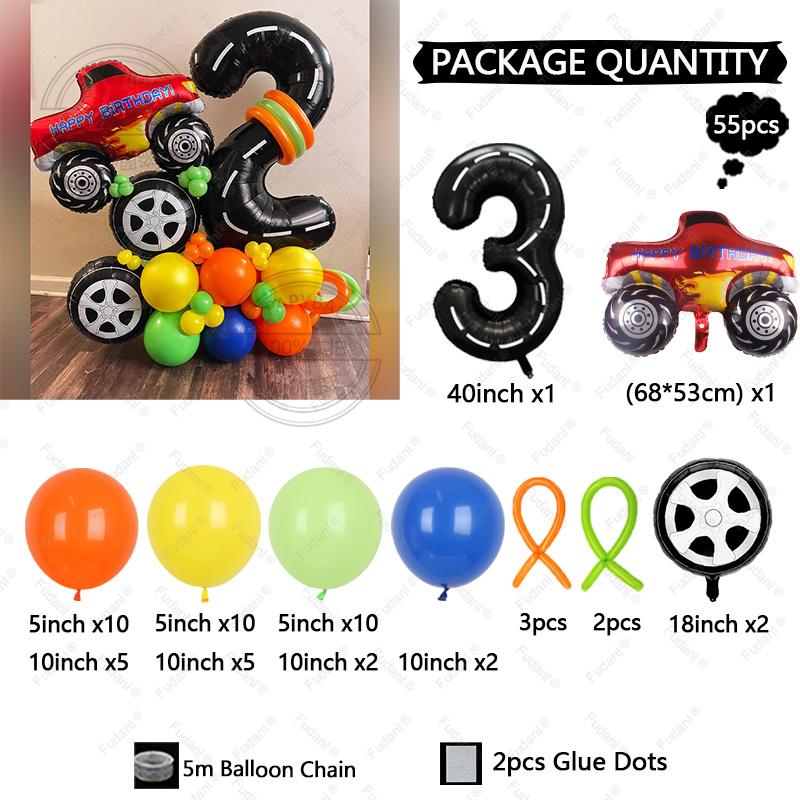 

Monster Trucks Theme Yellow Blue Latex Balloons 40Inch Racing Digital Car Wheel Coil Balloons Monster Truck Birthday Decorations 40inch