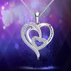 Mom I Love You Engraved Double Heart Pendant Necklace with Sparkling Stone Border Sentimental Mother Jewelry for Women