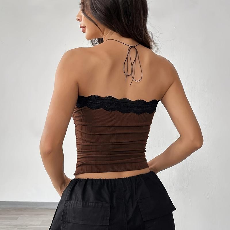 Nuevo top de encaje sexy para mujer, chaleco pequeño exterior con temperamento interior empalmado