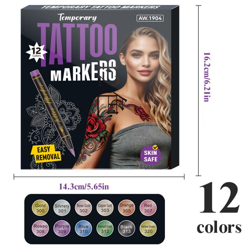 

24 Colors Soft-Tip Body Painting Skin Marker Tattoo Marker, Disposable Drawing Festival Party DIY Decoration Colouring Markers