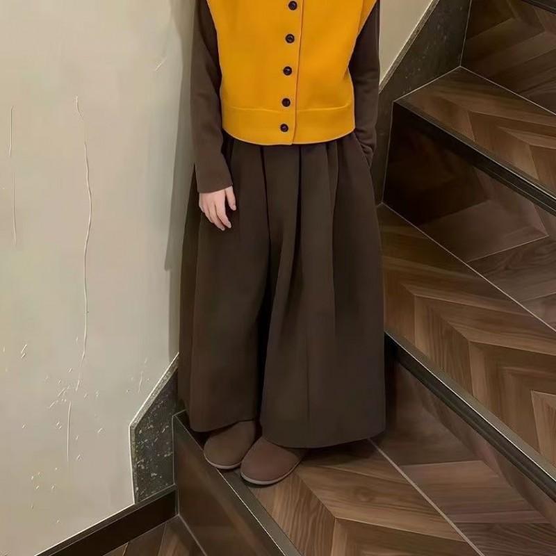Girls 3-Piece Outfit Set Sweater Vest Long Sleeve Top Wide Leg Pants Casual Toddler Clothes