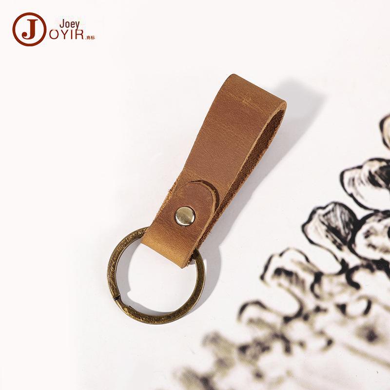 Retro Handmade Cowhide Leather Keychain Pendant - Unique Gift Accessory for Home & Car